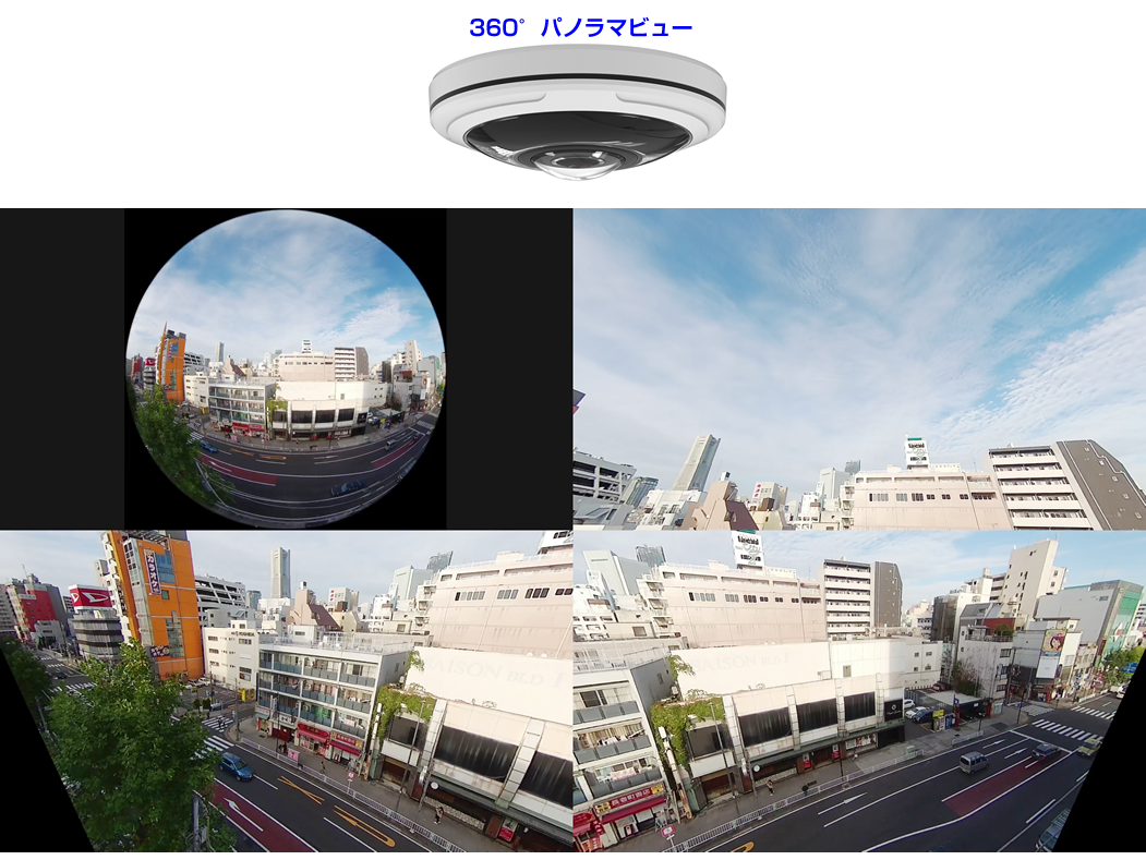 360°ネットワークカメラのパノラマビューイメージ