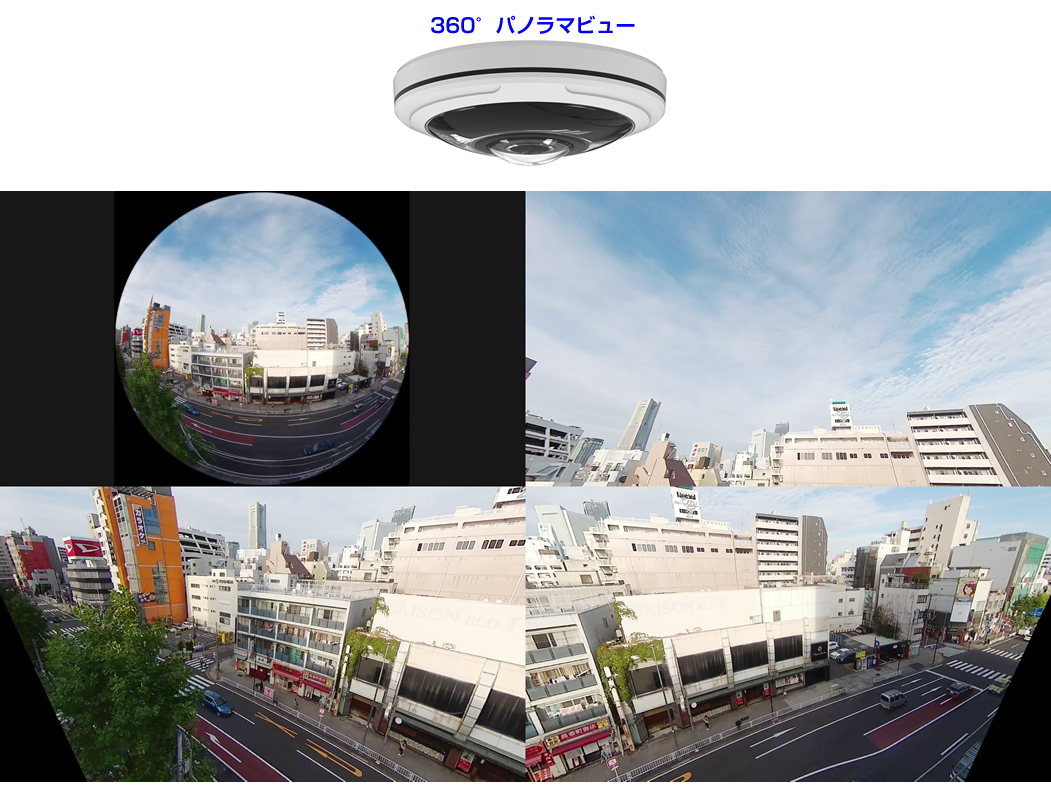 1200万画素全方位 360°ネットワークカメラ(AI-1225HE）のパノラマビュー