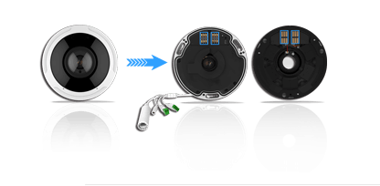 800万画素全方位 360°ネットワークカメラ(AI-830HE）は、外観にはねじを利用していないため、メンテナンス作業も容易です。