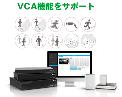 4K/H.265＋対応 32CH ネットワークカメラビデオレコーダー（RK-X032）は、ビデオコンテンツ分析機能に対応しています。